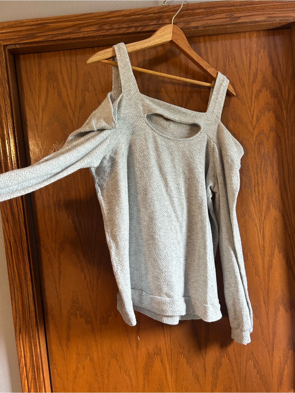 Daytrip Light Gray Cold-Shoulder Knit Top
